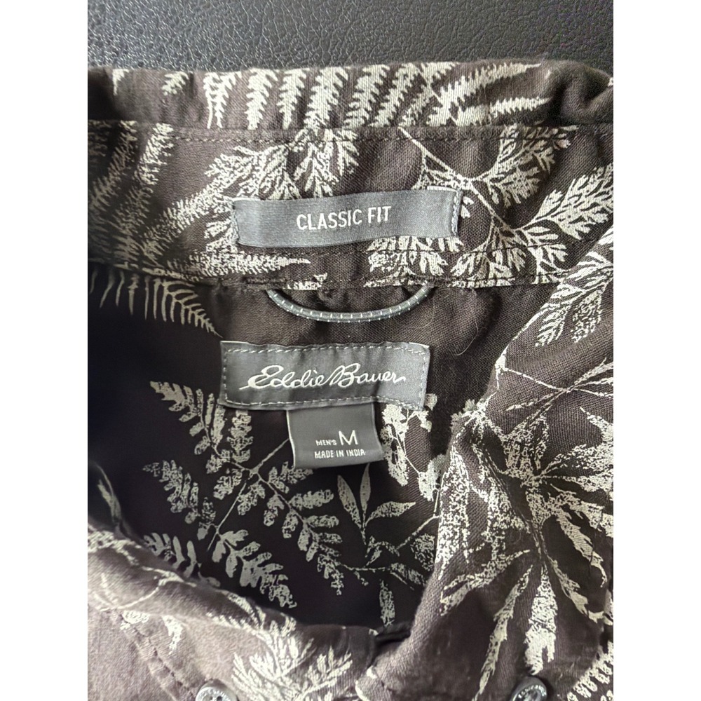 Eddie Bauer Mens M Brown Cotton Fern Print Short Sleeve Shirt - Picture 8 of 14